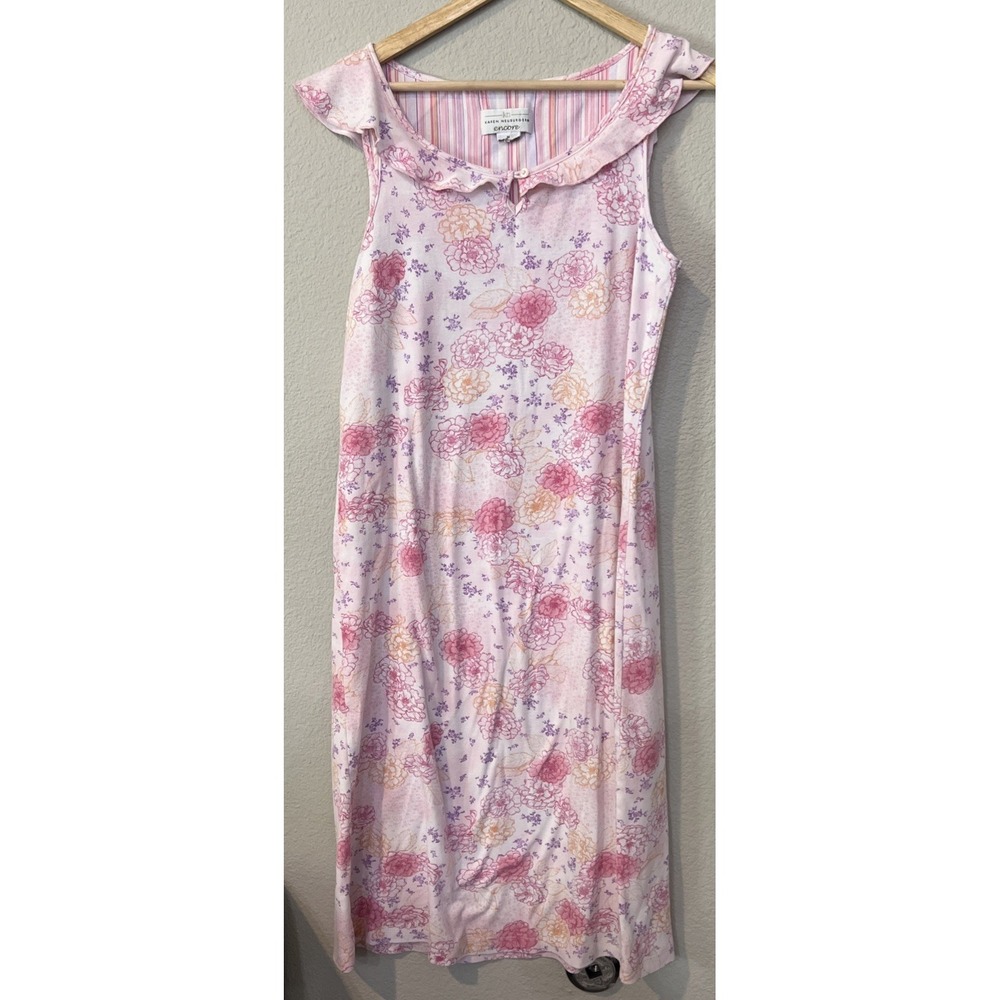 Karen Neuburger Encore Pink Floral Sleeveless Sleep Dress Medium Nightgown
